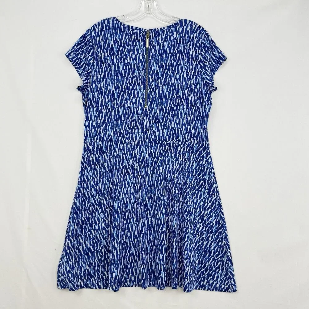 MICHAEL Michael Kors Womens Shift Dress Large Blue White Abstract Short Sleeve